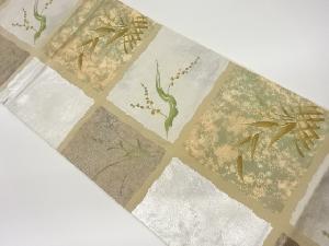 色紙に草葉模様織出し袋帯